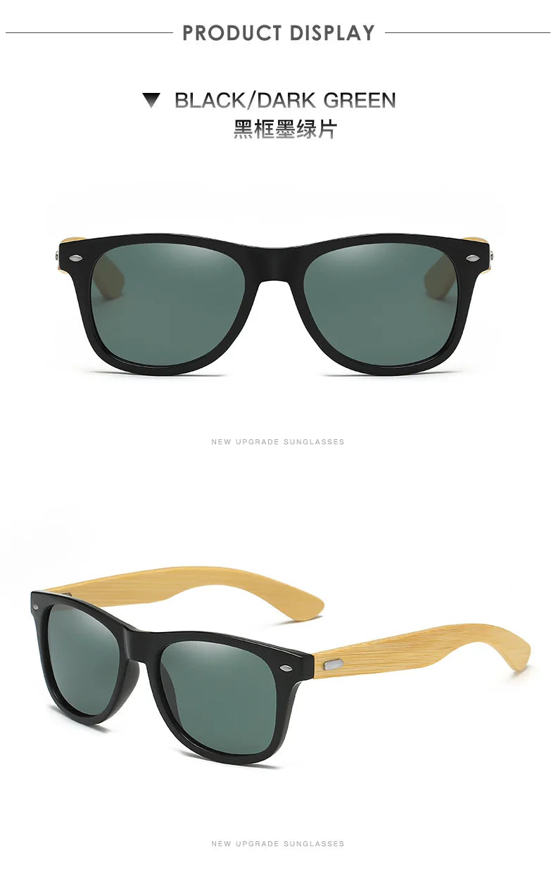 Lunettes de soleil en bois de bambou pour hommes et femmes, classiques, Non polarisées, UV400, Vintage, pour la conduite, noires, pour la pêche, UV400