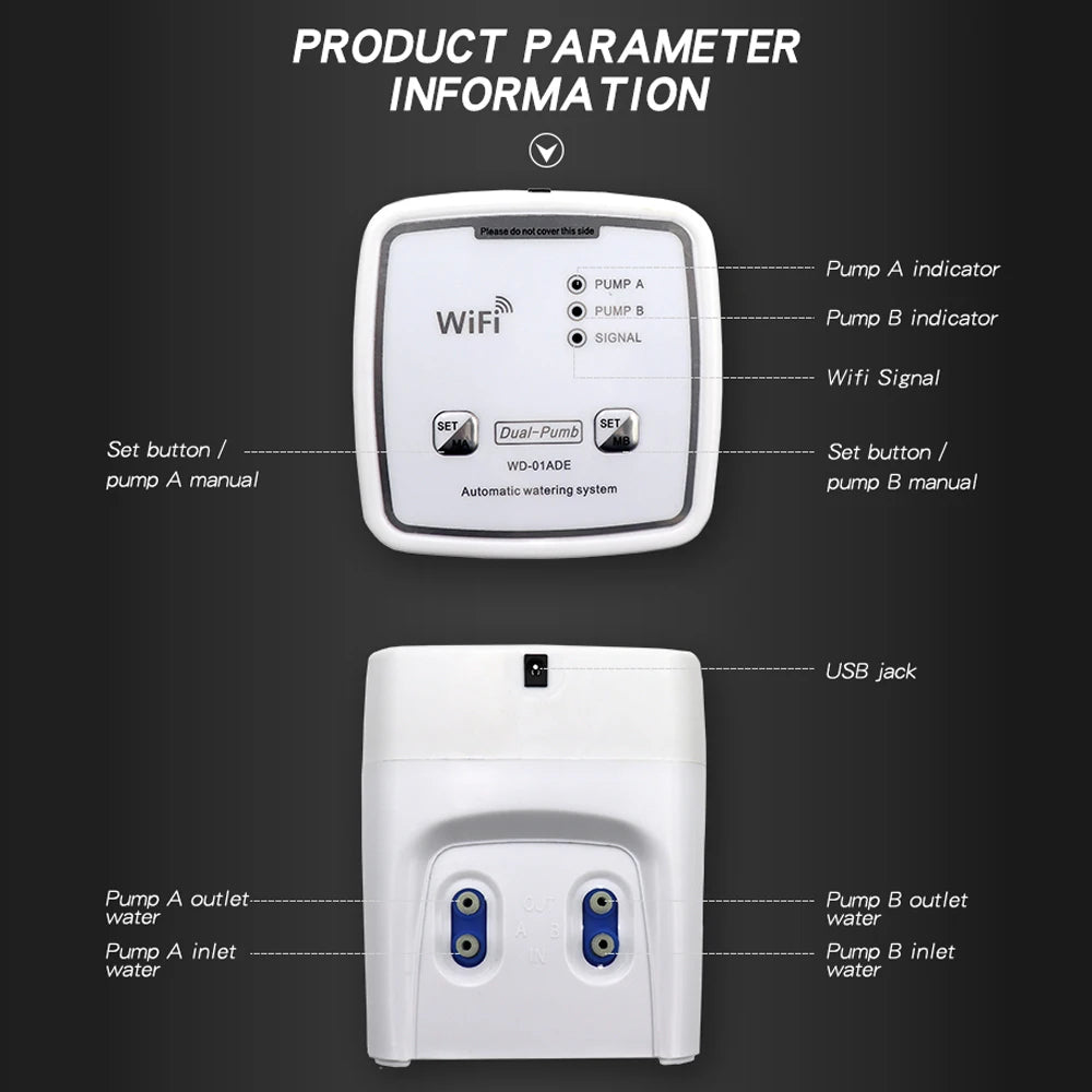 Dispositif d'arrosage Intelligent WIFI, Double pompe, système d'irrigation goutte-à-goutte automatique, contrôleur d'application à distance pour terrasse de jardin