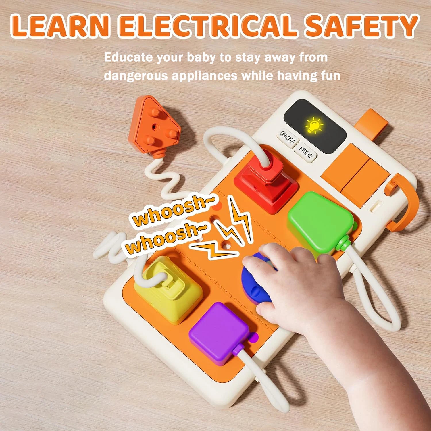 Montessori early educational toys, sensory power outlet for toddlers, busy board with light and sounds, airplane, car, travel toys, gift