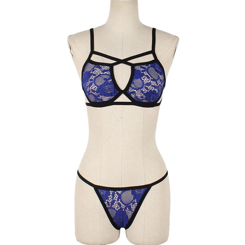 Ensembles de Lingerie érotique pour femmes, jarretelles en dentelle, soutien-gorge et culotte transparents, Costumes Porno féminins, col licou en V profond, ensemble de sous-vêtements Sexy