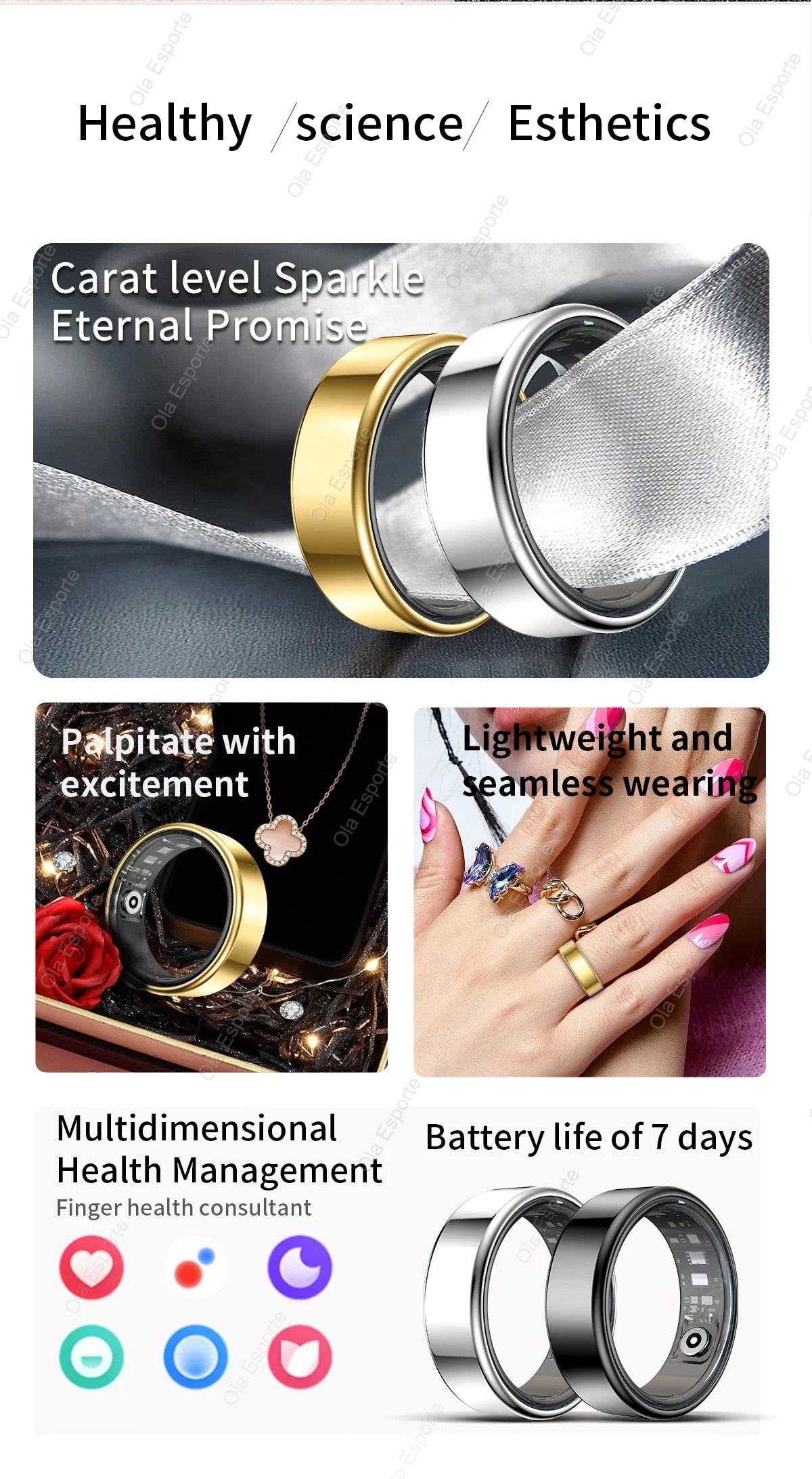 Anneau intelligent de pression artérielle, surveillance de la santé du sommeil, Mode multisport, smartring IP68, étanche, soins à distance pour hommes et femmes