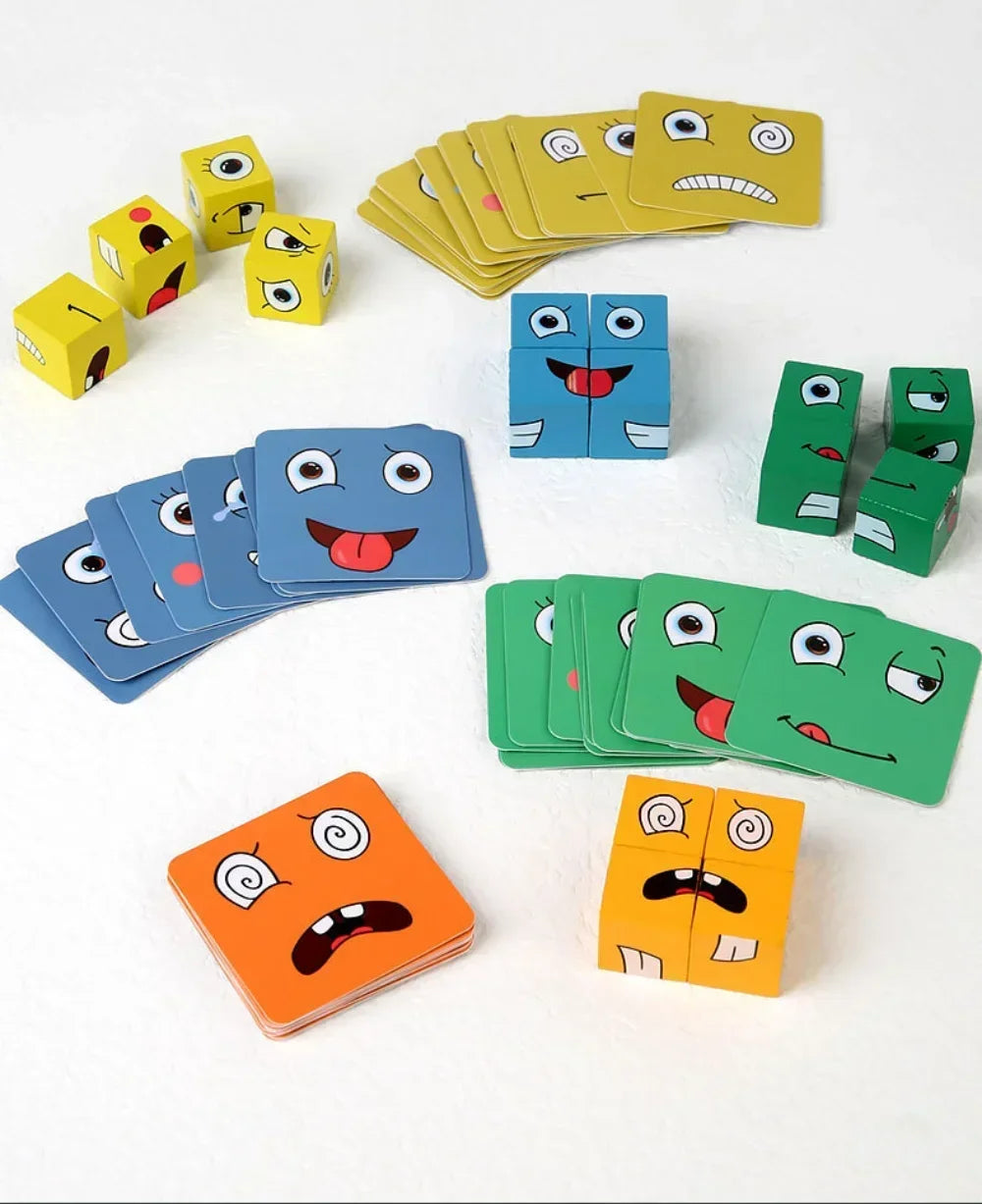 Cube visage changeant bois Puzzle blocs de construction jeu de société Montessori Expression blocs en bois Blocs pour enfants enfants jouets cadeau
