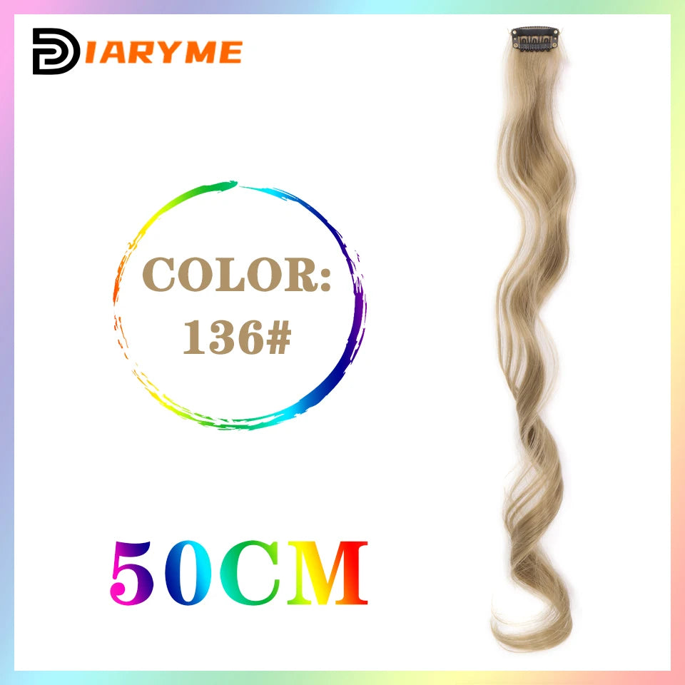Colorful curly synthetic hair extensions for girls, long clip-in hairpiece, multicolored party strands, wig piece, for women and children