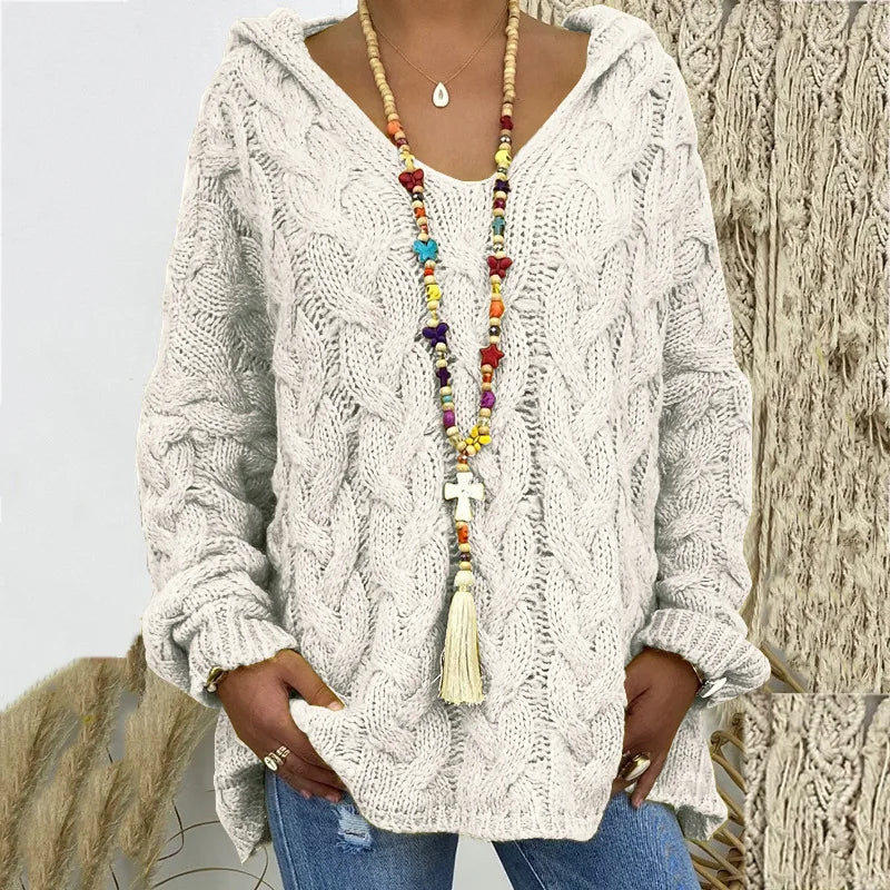 20 Colors Women's Loose Twist Knot Knitted Sweaters Autumn Winter Women's Hooded Knit Pullover Coats XXBLH-1058