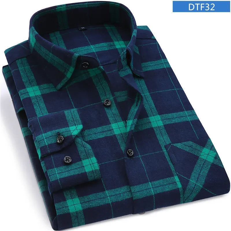 Chemise décontractée en coton à carreaux pour hommes, chemise habillée en glouton, manches longues, coupe couvertes, mode printemps et automne, 2025