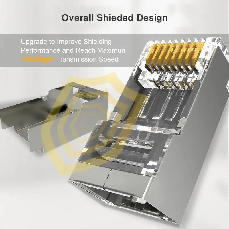 ZoeRax – Cat6 Shielded RJ45 Pass-Through Connector, 50 Pack, Gold-Plated RJ45 Modular Plugs, 8P8C RJ45 Ends