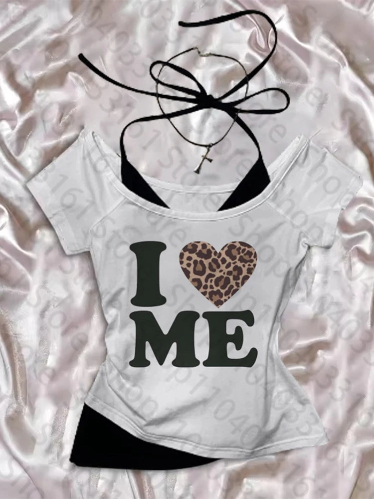 Hauts esthétiques pour femmes, haut court des années 2000, avec bretelles, vêtements gothiques, Vintage Harajuku Grunge, impression I LOVE ME