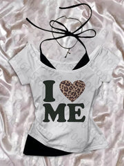 Hauts esthétiques pour femmes, haut court des années 2000, avec bretelles, vêtements gothiques, Vintage Harajuku Grunge, impression I LOVE ME