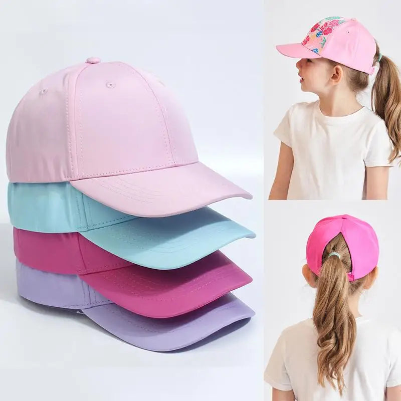 Casquette de Baseball pour Enfant Fille et Garçon, Chapeau de Soleil, Dos Creux, Queue de Cheval, Snapback Hip Hop, Os Réglables