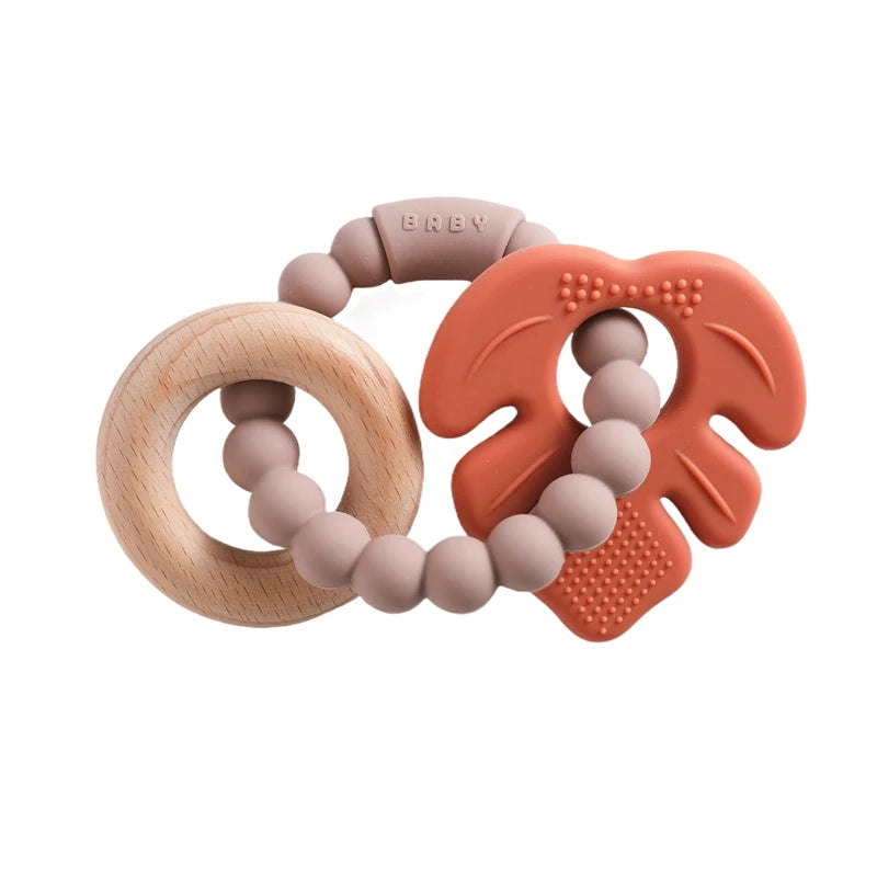 Anneau de dentition en Silicone pour bébé, 1 pièce, sans BPA, Bracelet en Silicone, feuille, jouets de dentition, anneau en bois, dent d'allaitement, jouets cadeaux pour nouveau-né