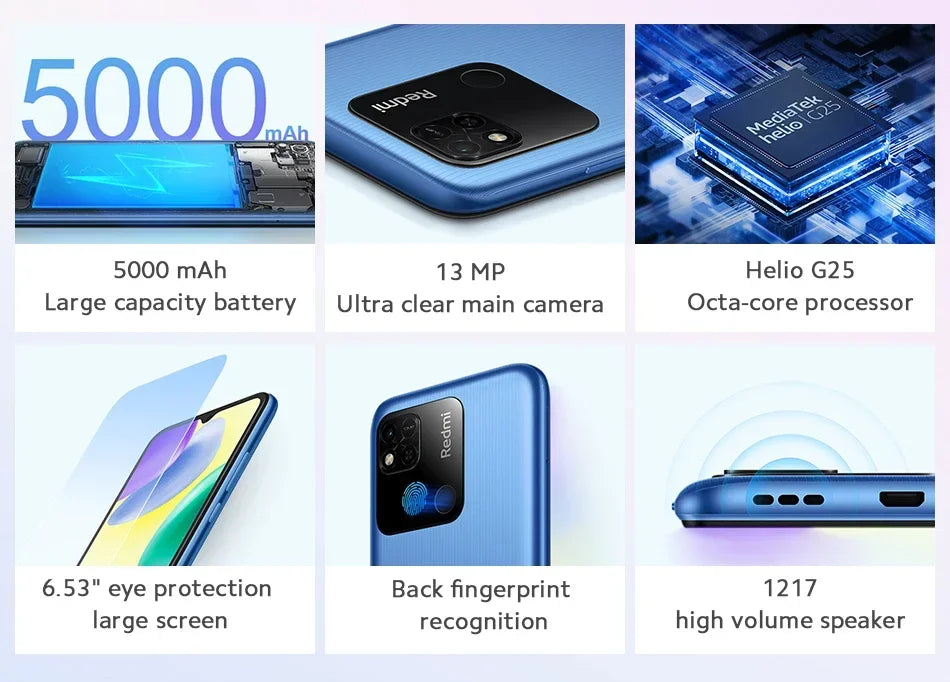 Smartphone 10A 6GB 128GB Original Xiaomi Redmi Global 6.53 'écran HD Helio G25 Octa Core 13MP empreinte digitale 5000mAh téléphone utilisé