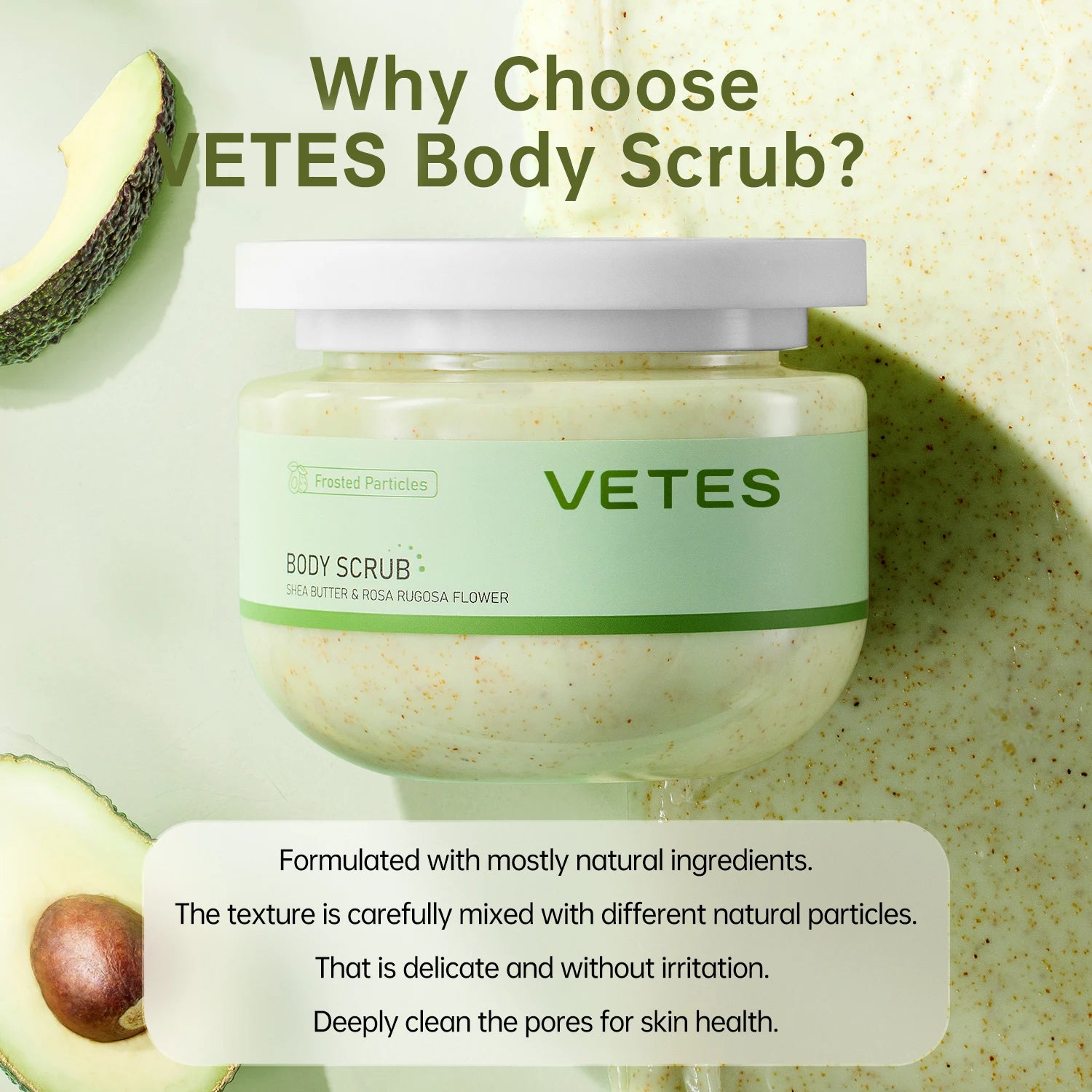 VETES – gommage corporel pour enlever la peau morte, 250g, exfoliant doux, sans Irritation, crème hydratante, nettoie en profondeur, soins du corps