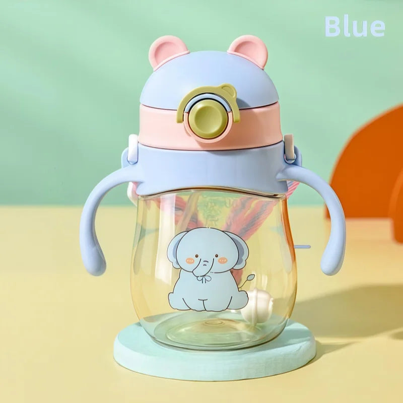 410ML bébé tasse à boire biberon Anti-étouffement avec paille boule par gravité large calibre boire du lait bouteille d'eau avec poignée