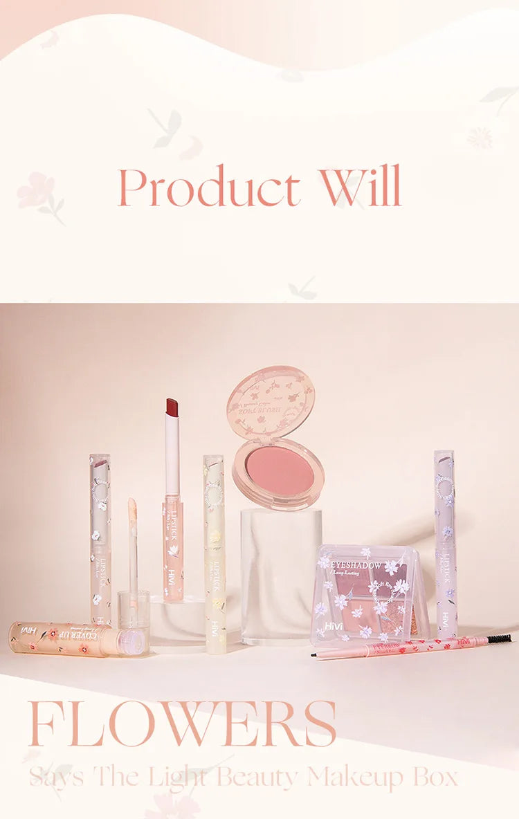 Ensemble de beauté 8 pièces avec rouge à lèvres, correcteur, fard à paupières, sourcils et fard à joues