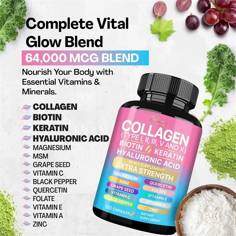 Supplément de collagène - Anti-âge, antioxydant, soutient la santé de la peau, augmente l'immunité et maintient le bien-être global