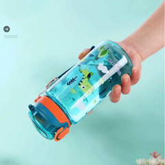 Bouteille d'eau dinosaure de 600ml pour enfants, tasse à bec avec paille en Silicone, bouteilles d'eau en plastique étanches, tasse d'eau d'été pour enfants