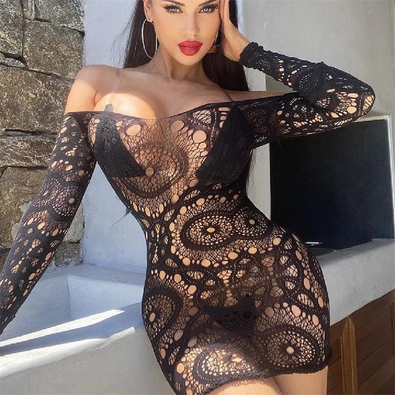 Sexy femmes résille licou robe dos nu coupe basse serré crayon robe mignonne grande taille Mini robe boîte de nuit robe de danse Beatchwear