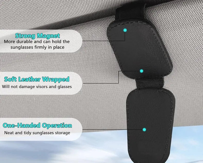 Porte-lunettes de soleil de voiture pour visière de voiture, Clip magnétique en cuir, porte-lunettes, accessoires de voiture de camion pour femmes et hommes