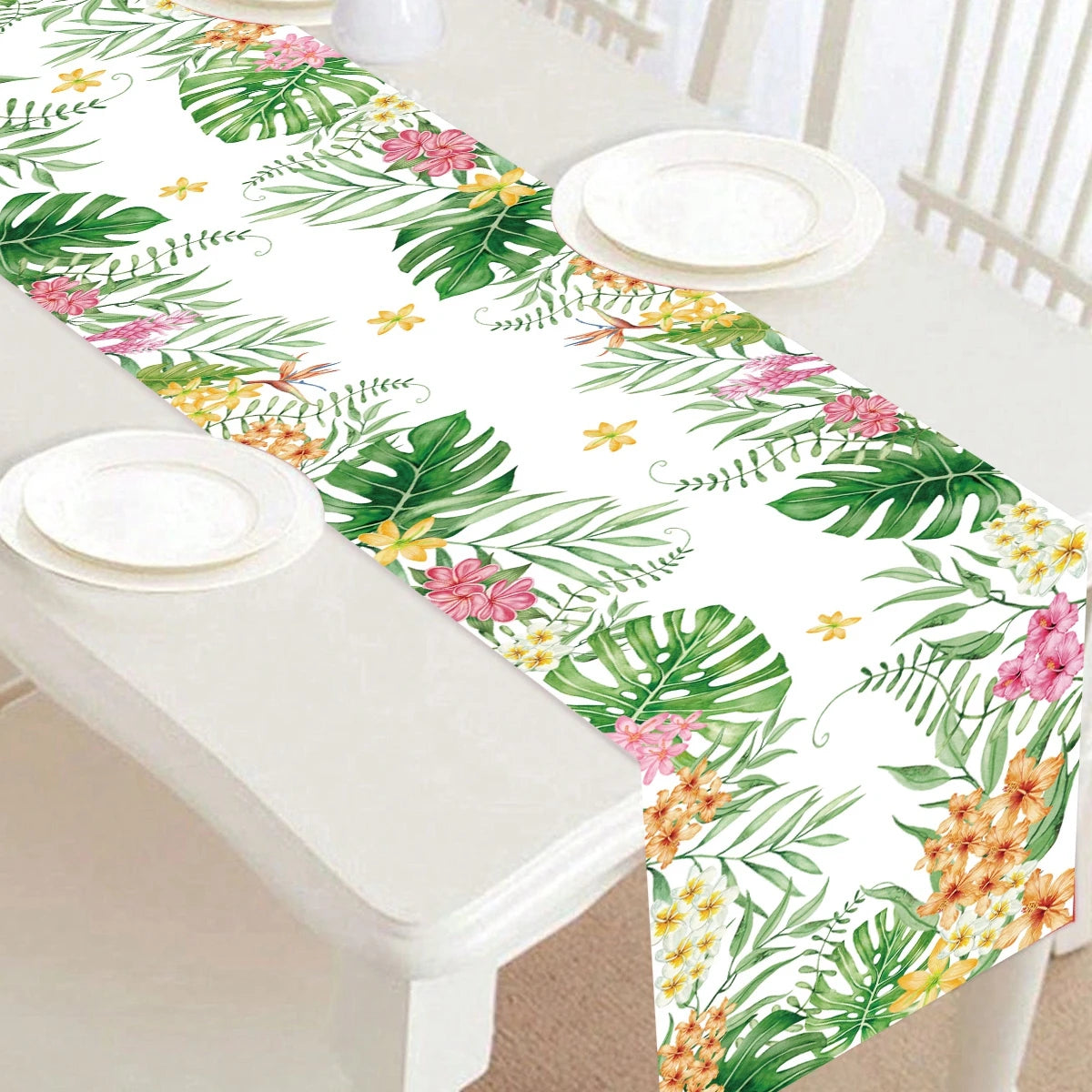 Summer Hawaiian Flower Table Runner, Flamingo Birthday Party Decor for Kids, Aloha Hawaii Tropical Party Supplies, Dining Table Decor