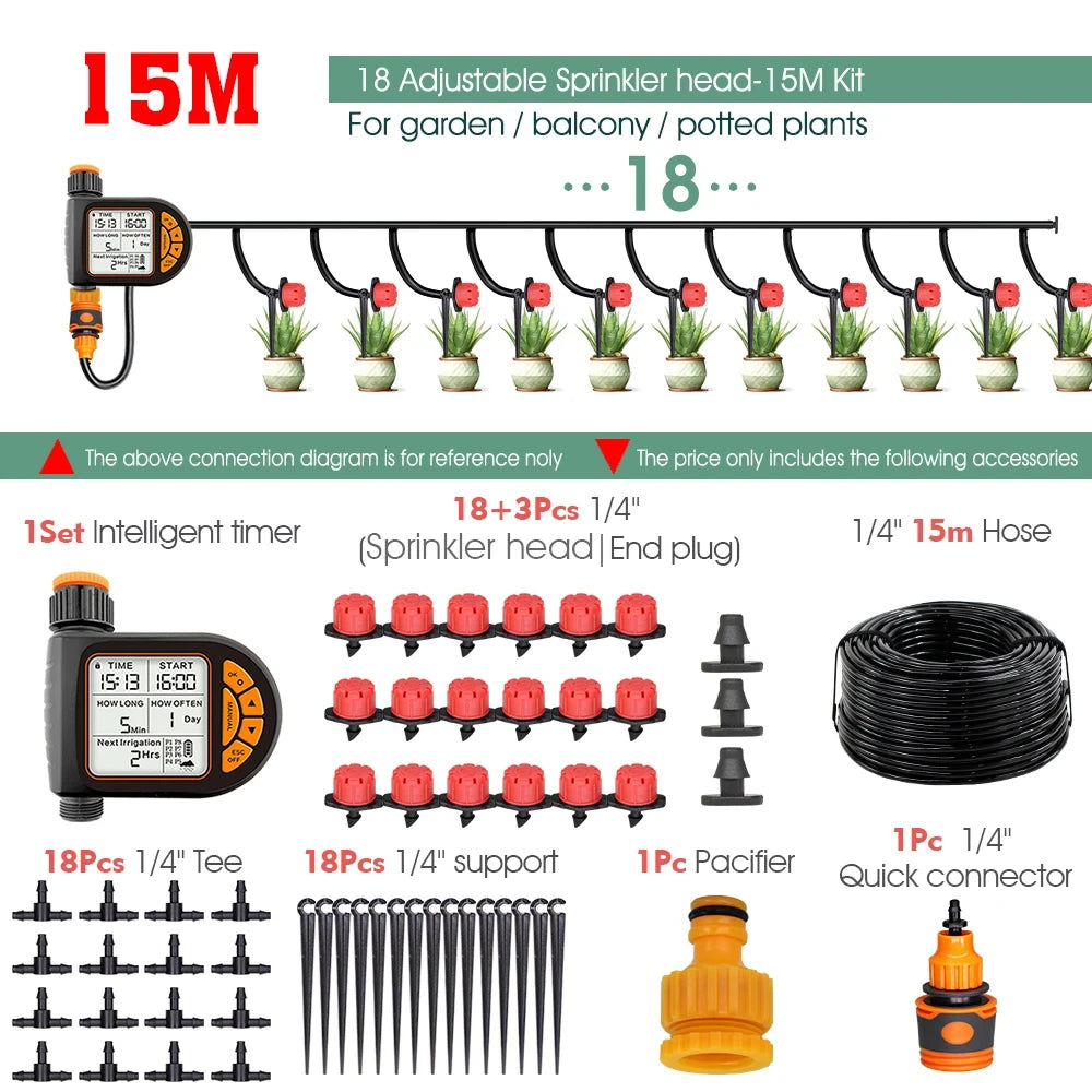 5-50M 1/4" Smart Garden Timer Irrigation Set IPX5 Waterproof LCD Automatic Watering Controller Can Be Used Lawn Plant Water Kit