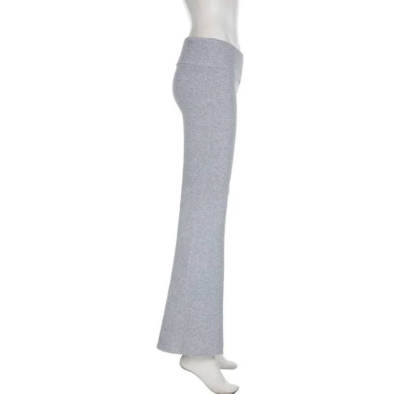 Women's Casual and Sexy Flared Trousers, Solid Color, Slim Fit, Low Rise, Bootcut, Autumn/Spring Fashion, Streetwear, Y2K, 2024