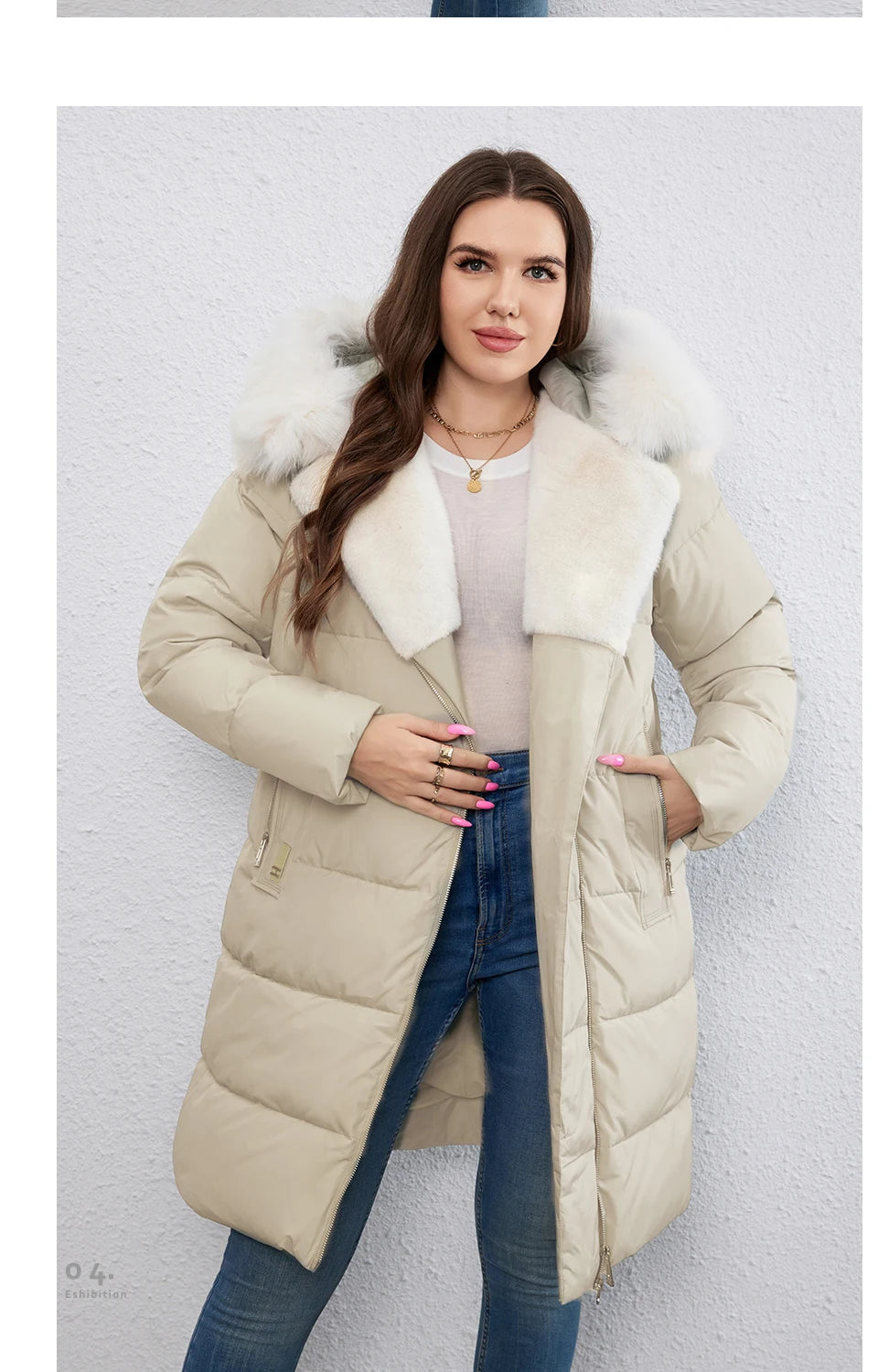 HaiLuoZi-Doudoune Longue en Coton pour Femme avec Ceinture en Fourrure, Manteau à Revers, Fermeture Éclair Indépendante, Vêtements d'Extérieur, Nouvelle Collection Hiver 2023, 1171