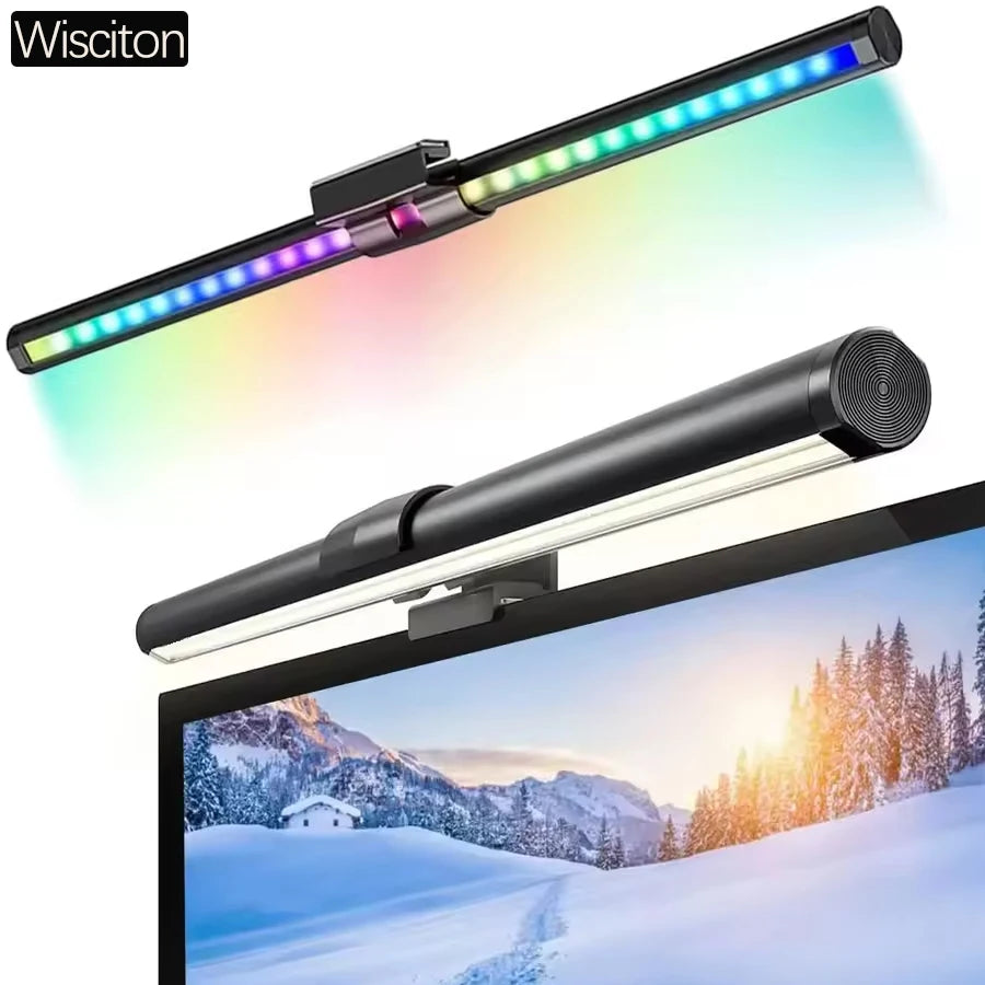 Barre lumineuse d'écran de moniteur de lampe de bureau à LED, escales informatiques RVB, lumières double face pour le travail, l'étude, la lecture, le jeu, l'éclairage de gradation