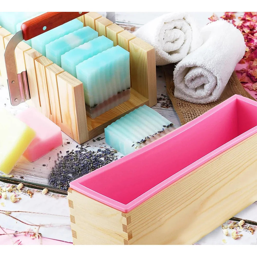 Kit de fabrication de savon fait à la main, boîte de découpe en bambou et boîte intérieure avec moule en Silicone, coupe droite en acier inoxydable et coupe ondulée, bricolage