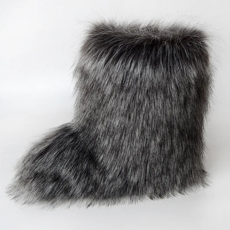 Bottes de neige d'hiver pour femmes en plein air de luxe fourrure fausse fourrure de renard bottes femme en peluche chaud plate-forme chaussures nouvelle mode Bottes grande taille 46