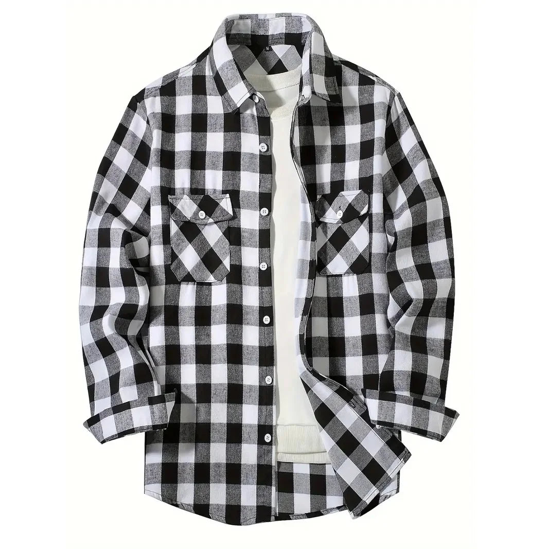 Chemises pour hommes simple boutonnage classique Plaid intelligent décontracté chemise en flanelle à manches longues poitrine deux poches conception printemps automne hommes hauts