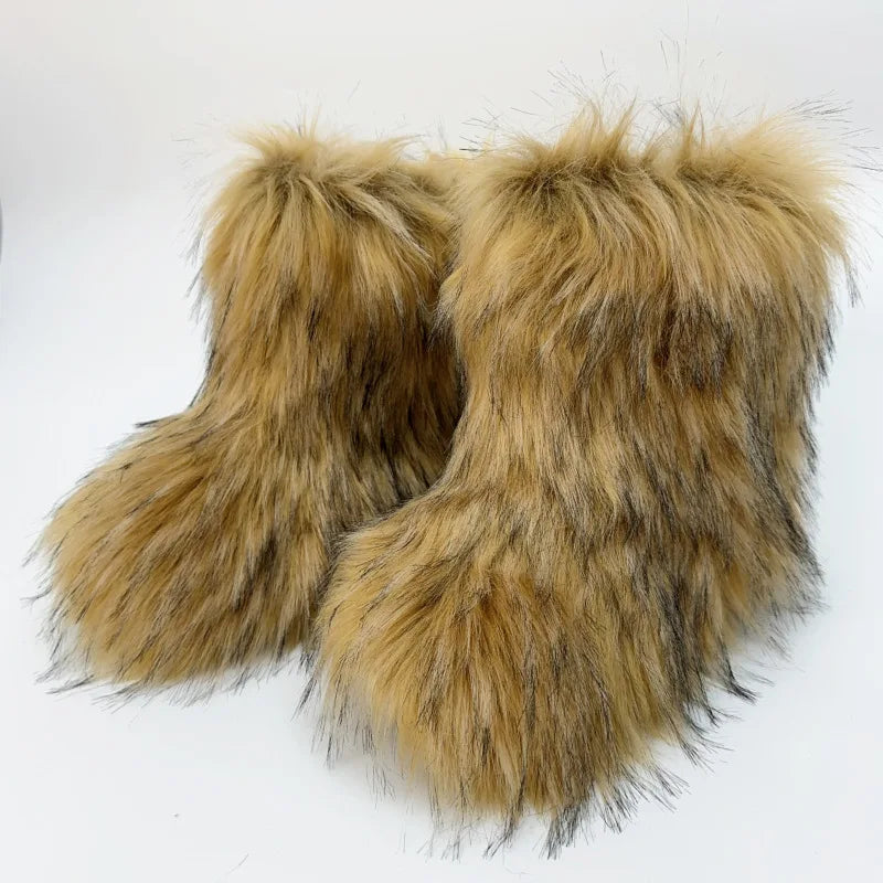 Bottes de neige mi-mollet en fourrure pour femmes et filles, chaussures en peluche chaudes, plate-forme extérieure, document solide, mignon, hiver, Y2K, 2023