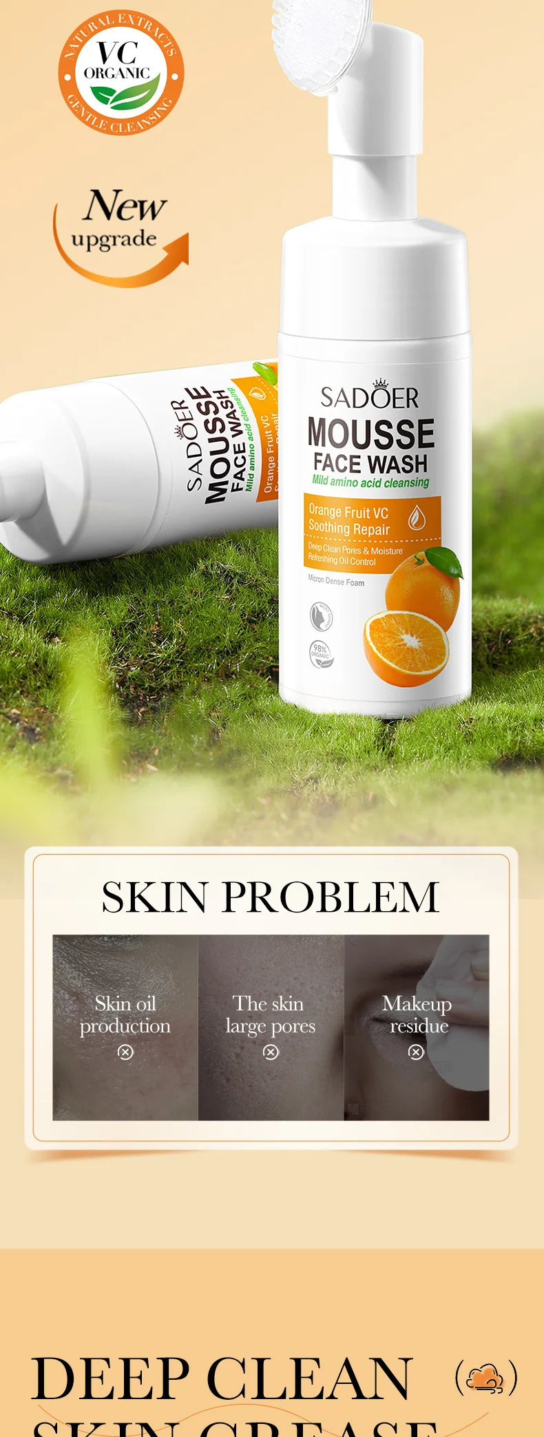 SAODER Fruits nettoyant pour le visage mousse de lavage du visage Massage nettoyage Mossee hydratant produits de soins de la peau du visage