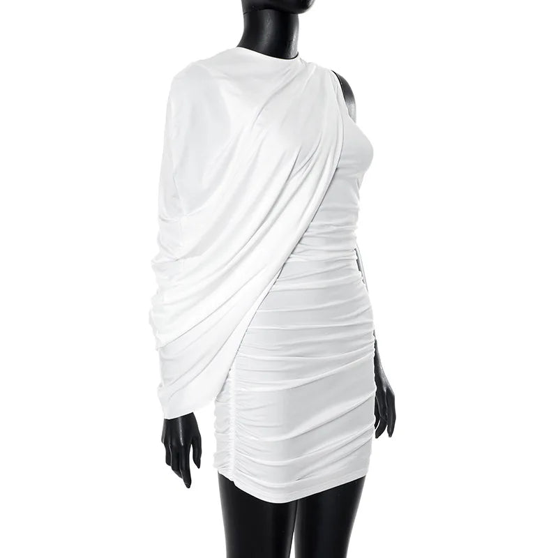 Joskaa – Mini robe plissée élégante, col rond, asymétrique, manches simples, façonnant le corps, pour femmes, vêtements de club de fête de vacances d'été, 2025