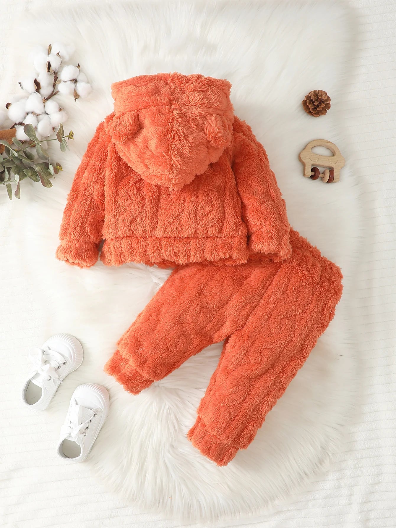 Sweat à capuche en fourrure avec oreilles d'ours pour bébé, pantalon de document solide, taille élastique, poche chaude, style décontracté, mignon, imbibé, automne, hiver, 2 pièces
