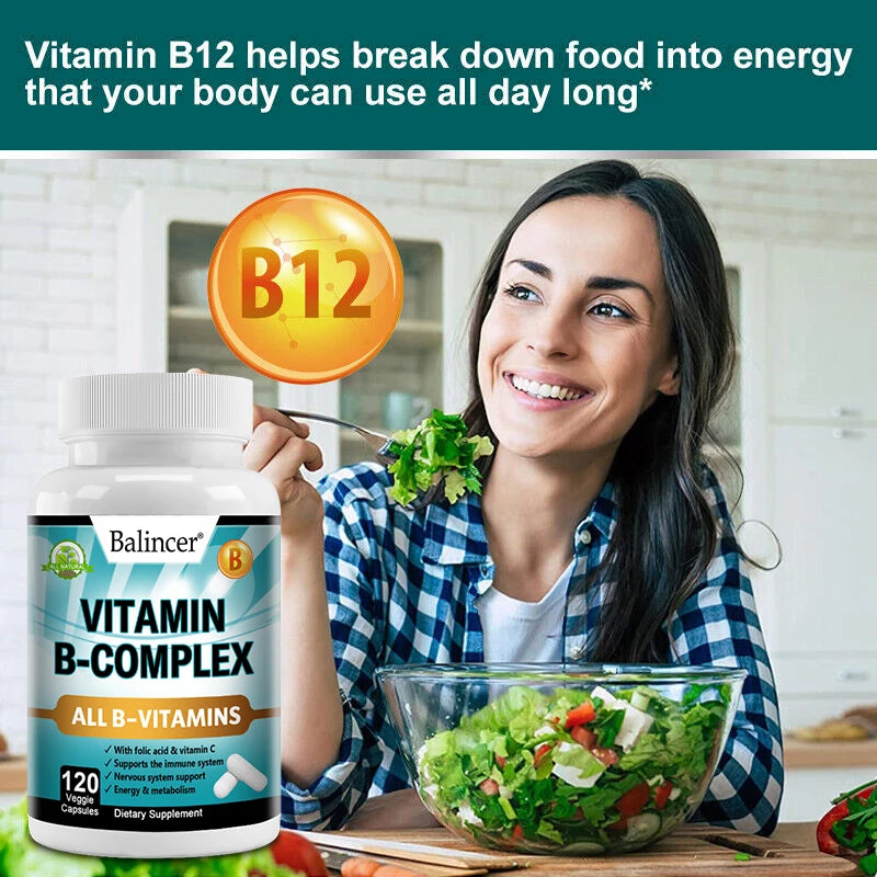 Complément complexe de vitamine B, contenant d'acide folique et de la vitamine C, soutient l'énergie, la santé immunitaire, le supplément antioxydant