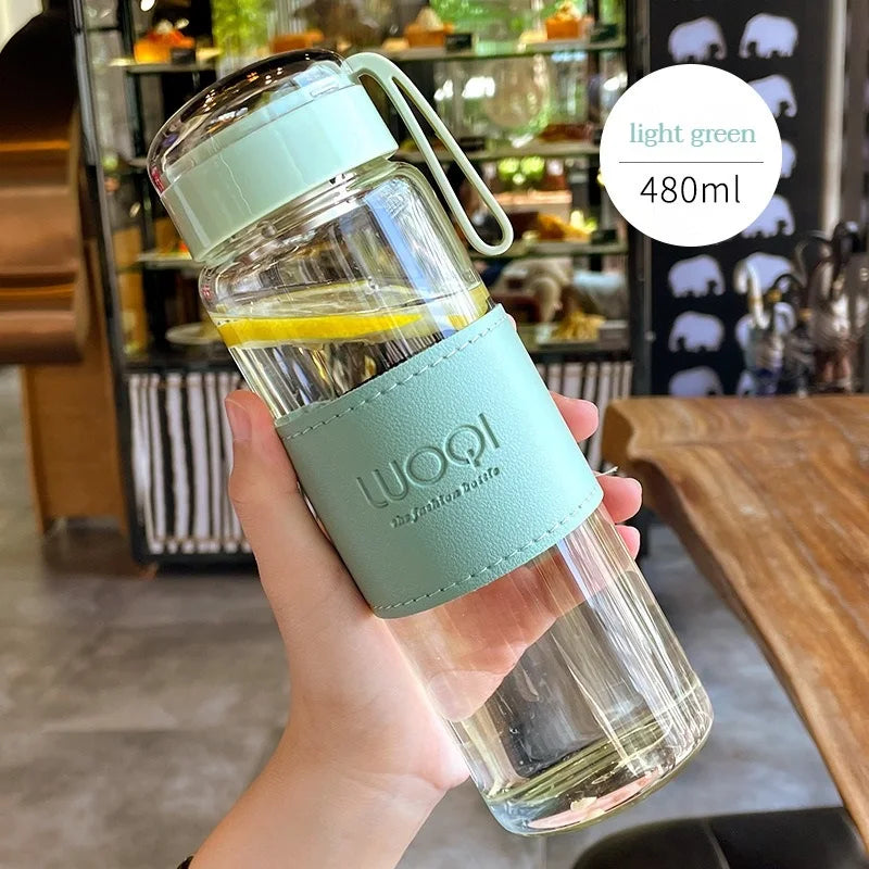Bouteille en verre Portable de 340ML et 480ML, mignonne, résistante à la chaleur, pour boire de l'eau froide, du jus de thé, avec couvercle à vis, filet filtrant facile à transporter