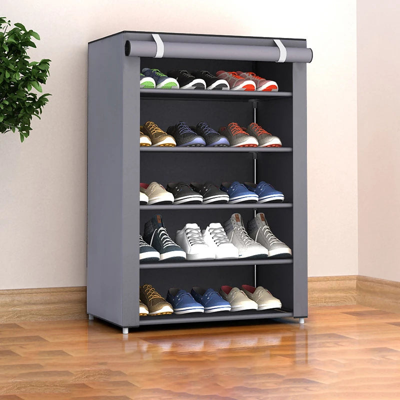 Armoire à chaussures multicouche à 6-10 niveaux avec porte volet roulante anti-poussière, facile à assembler, armoire de rangement domestique peu encombrante, adaptée aux entrées, couloirs, chambres à coucher, salons,