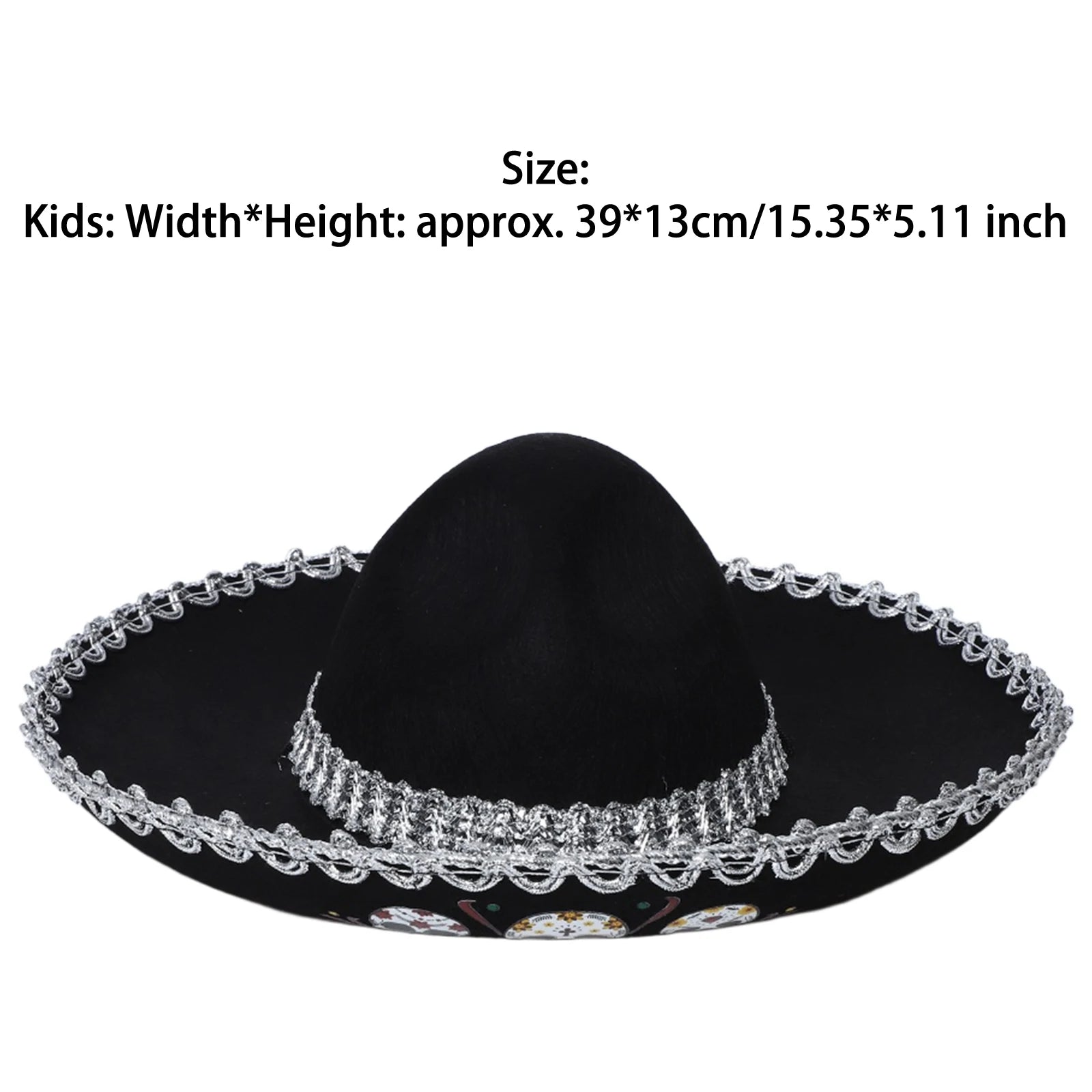 Chapeau mexicain unisexe pour adultes et enfants, motif de crâne tressé métallique, chapeau noir à large bord pour l'été, chapeau de soleil en plein air, accessoire de Cosplay d'halloween