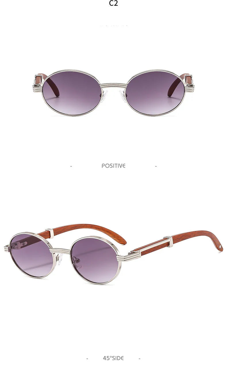 Lunettes de soleil rétro Imitation Grain de bois pour hommes et femmes, ovales, tendance, Protection Uv, nouvelle collection