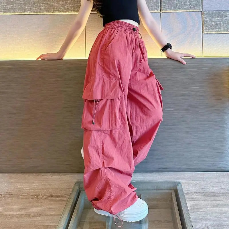Pantalon de jogging Hip Hop pour enfants de 5 à 14 ans, Cargo pour filles, pantalon droit pour adolescentes, taille haute, Vintage, décontracté, Streetwear, Baggy