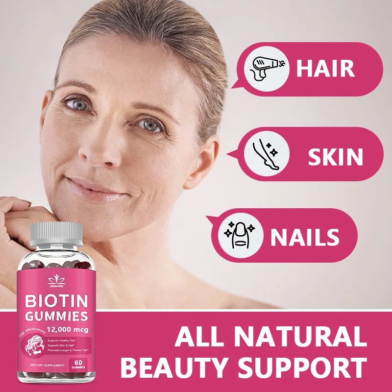 Gommes au collagène, gommes à biotine pour soins de la peau, santé des ongles, croissance des cheveux, vitamines, supplément de protéines au collagène
