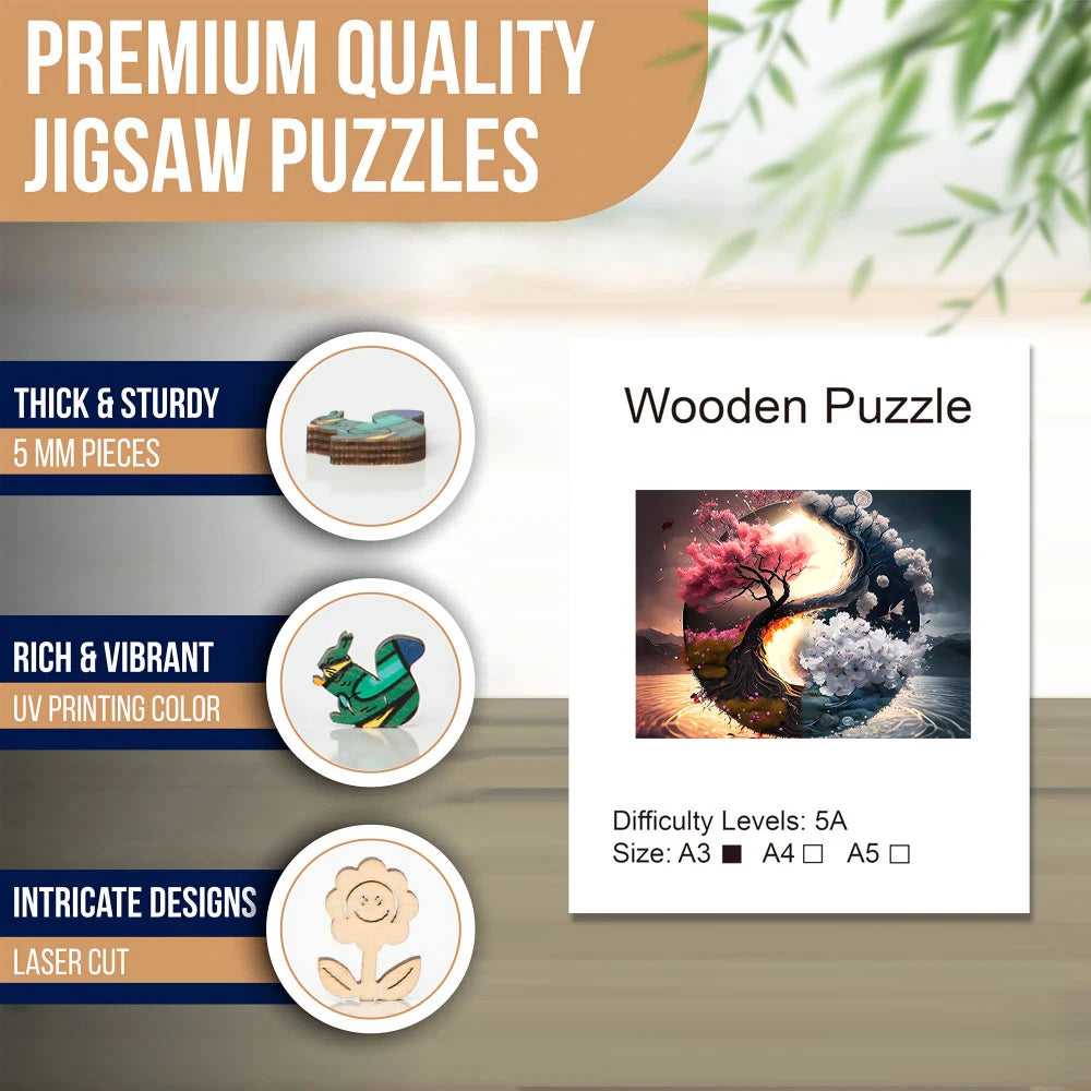 Puzzle en bois créatif Yin Yang soleil, lune, arbre de vie, décoré à la main, amusant pour explorer les puzzle, jouets éducatifs, cadeau d'anniversaire