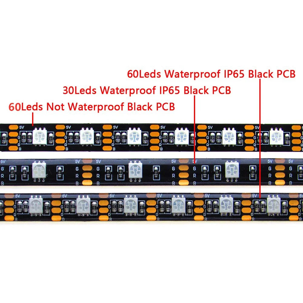 5V RGB USB LED Strip Light, Waterproof, Black PCB 5050, 0.5m, 1m, 2m, 3m, 4m, 5m, LED Strip Light, PC, TV Backlight, Remote Control