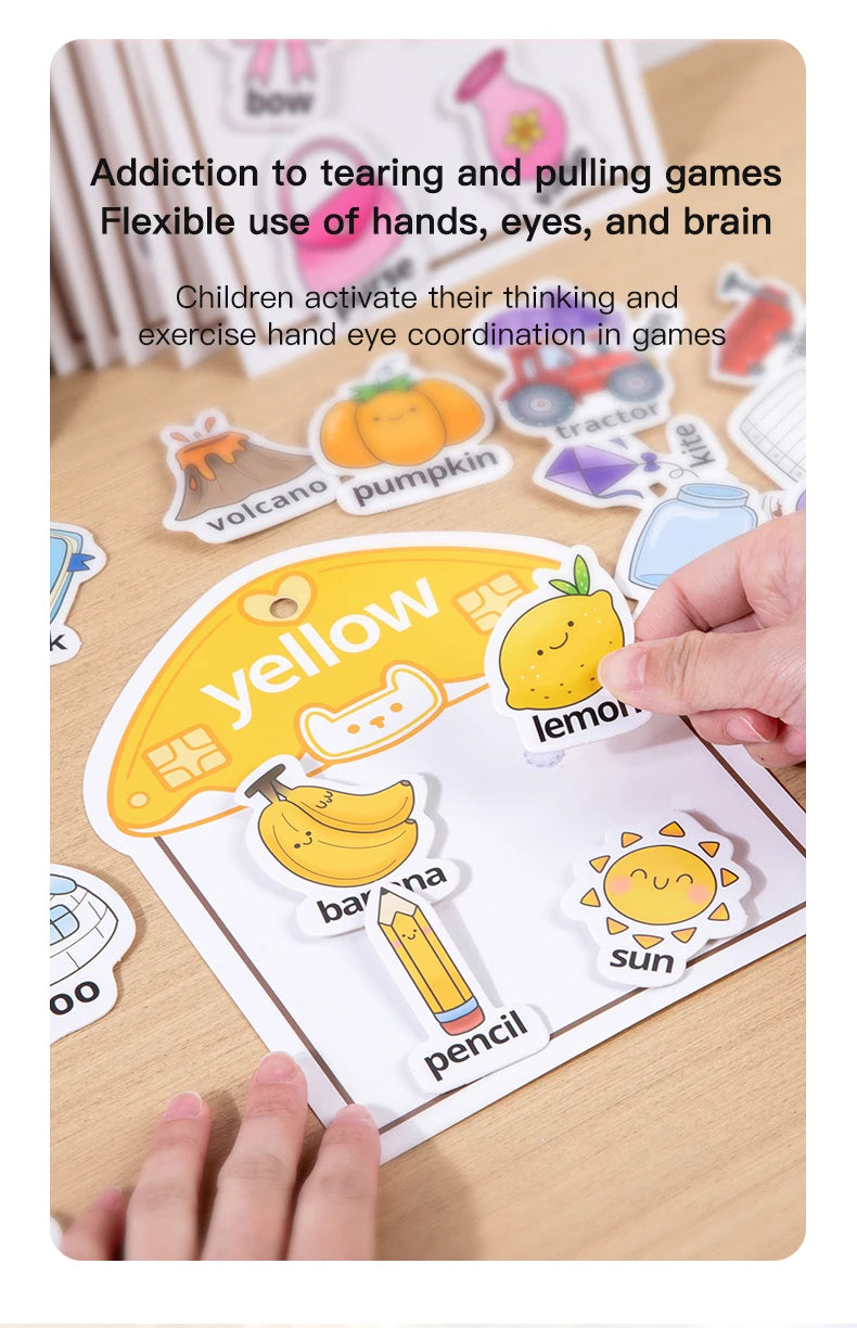 Livre silencieux pour bébés, jouet éducatif, apprentissage précoce, reconnaissance des couleurs avec Velcro, bâton réutilisable, Pages de pelage, jeu interactif