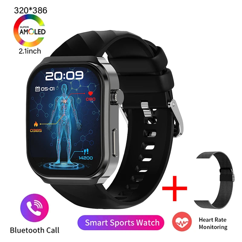 Nouveau montre intelligente pour hommes U13 écran carré de 2.1 pouces résolution 320*386 surveillance de la fréquence cardiaque et de la pression artérielle 2024 montre intelligente