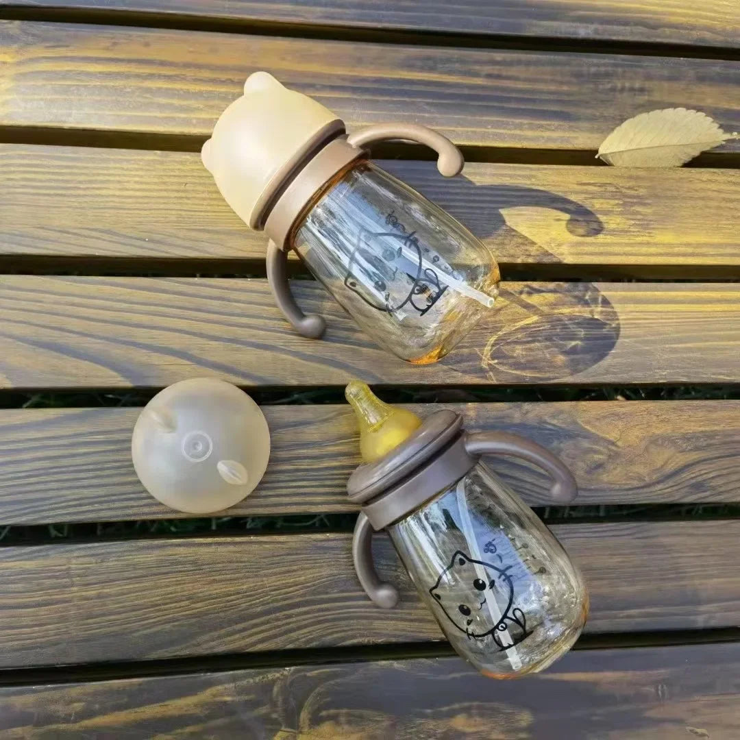 300ML biberon tasse d'alimentation PPSU infantile anti-chute bébé de large calibre bouteille de lait enfants tasse à boire paille Double poignée