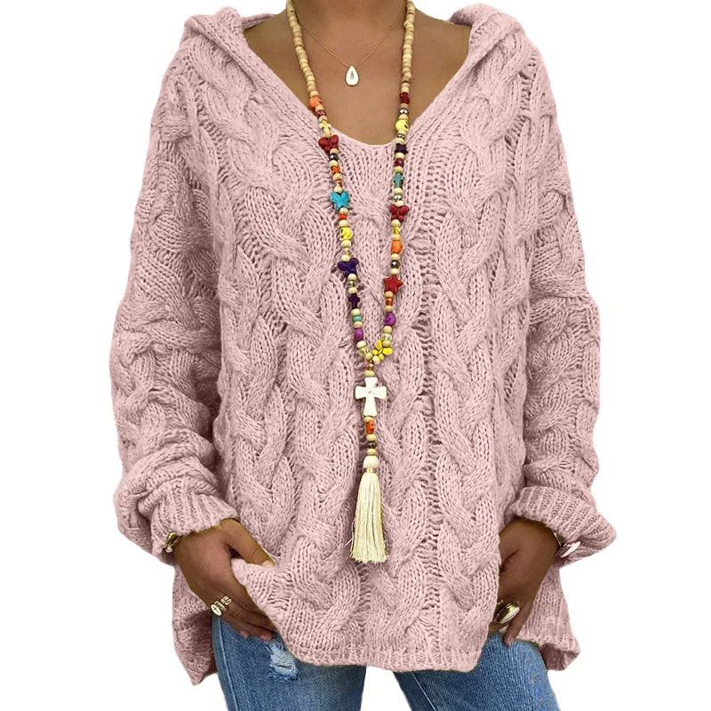 20 Colors Women's Loose Twist Knot Knitted Sweaters Autumn Winter Women's Hooded Knit Pullover Coats XXBLH-1058