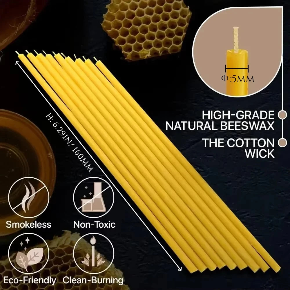 50-300 pièces bougies en cire d'abeille naturelle bougies hanukkah décoratives bougies d'anniversaire en cire d'abeille pour gâteau de prière d'église noël 6,29 pouces
