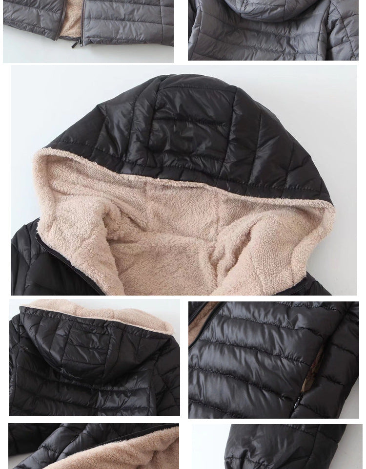 Women's Korean-style mid-length hooded cotton coat, warm lambswool coat and velvet jacket, new autumn and winter 2023 collection
