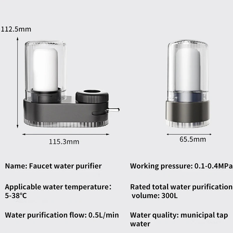 Purificateur d'eau du robinet, filtrage physique pour la maison, Kictchen, 2 éléments filtrants, filtre amovible et lavable, aérateur